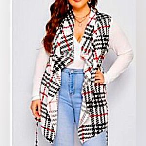 Plus Self Belted Asymmetrical Hem Waterfall Vest Coat
